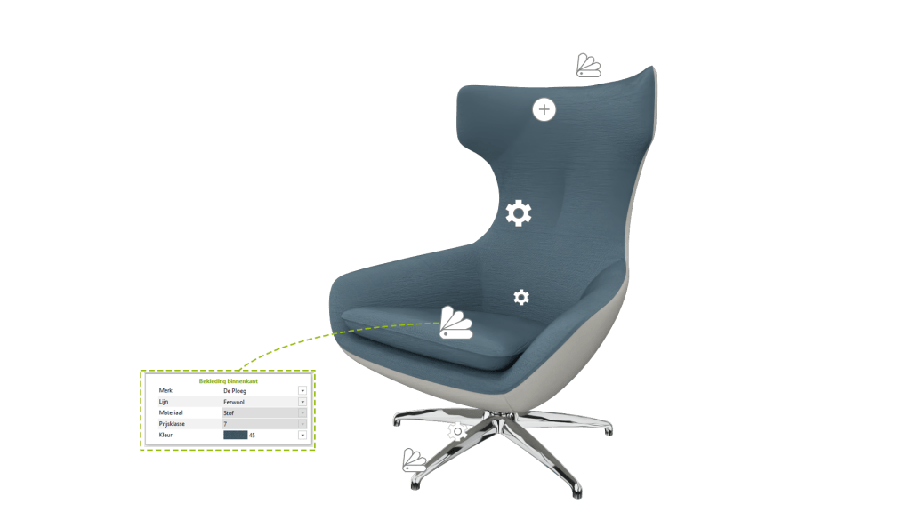 A blue chair in pCon online furnishing tool