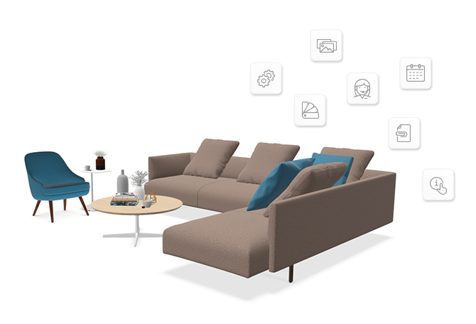 Configurable sofa with chair and data